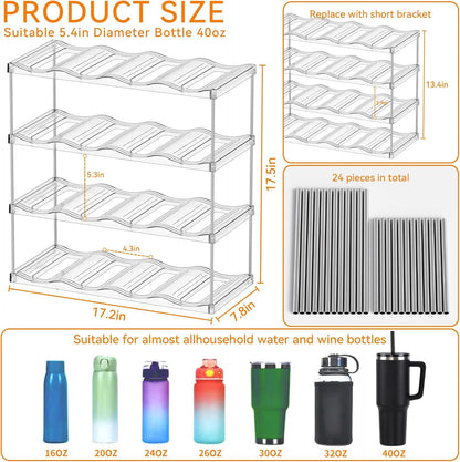 Yieach Larger Compartments Stackable Water Bottle Organizer for 40 oz Stanley Cup Holder,Yeti and Other Tumbler Organizer,3 Tier Wine Rack and Waterbottle Storage Rack for Kitchen Cabinets,Countertop