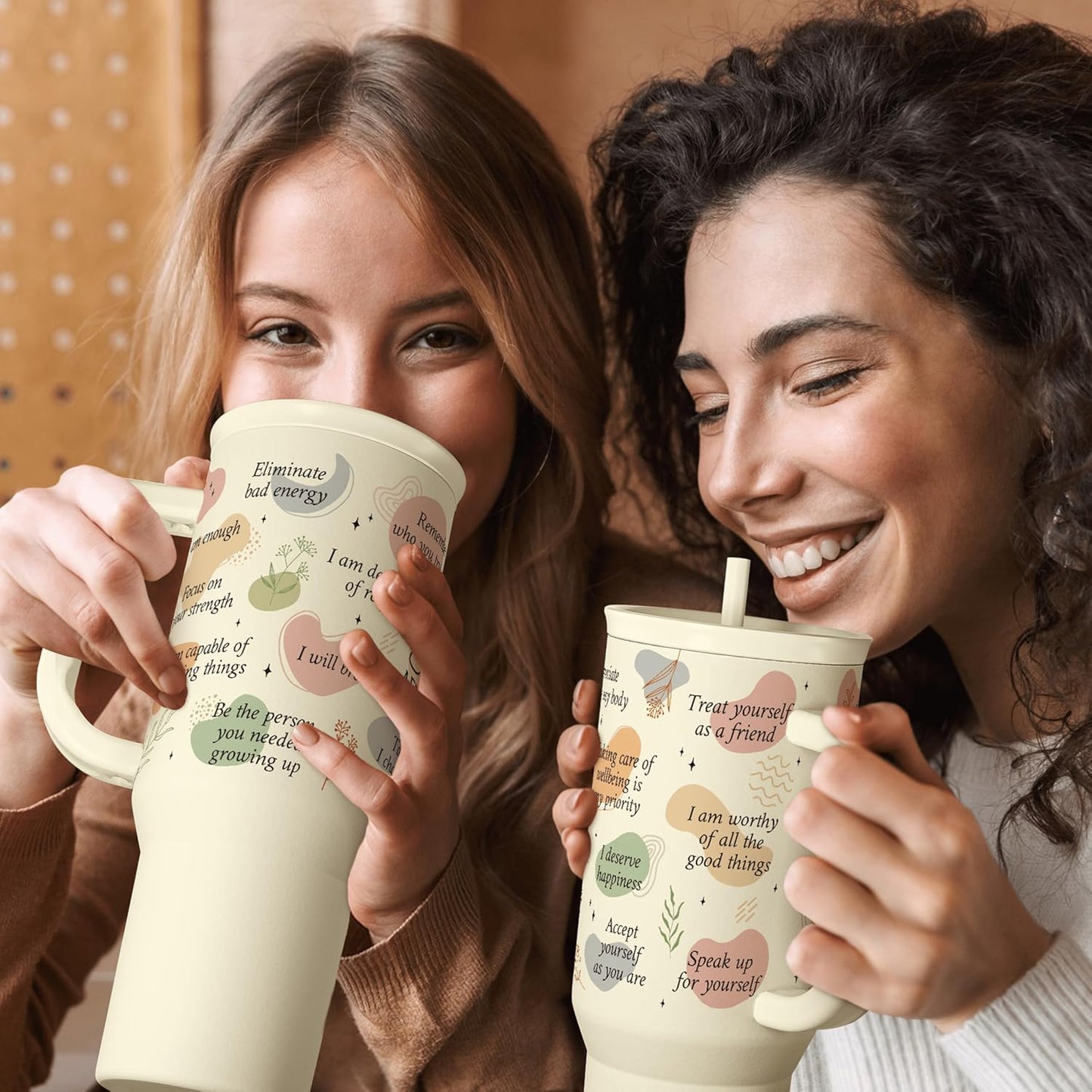 Floral Tumbler with Handle 40oz, Stainless Steel Insulated Tumblers Coffee Travel Mug Cup with Straw, Flower Coffee Cup Gifts for Women Girls, Gift for Her on Christmas Birthday Mothers Day