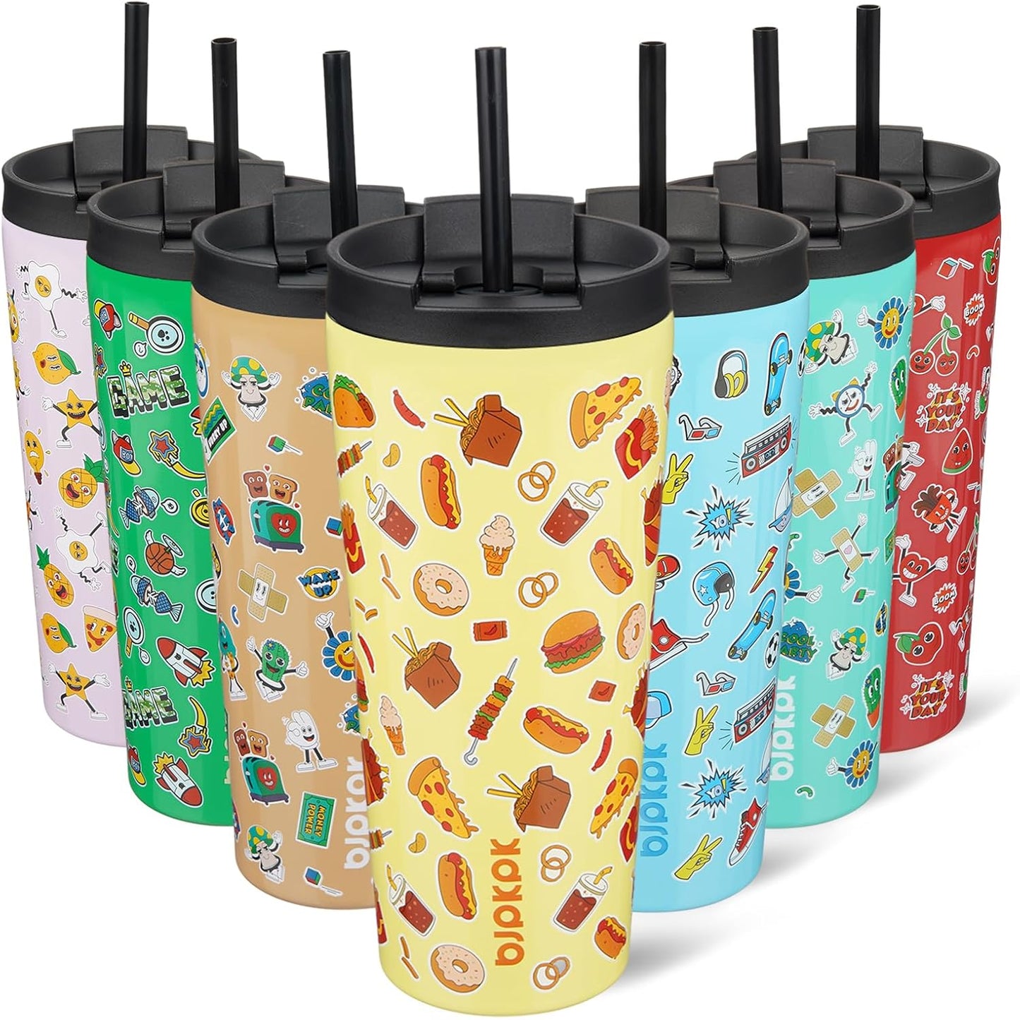 BJPKPK 22oz Insulated Tumbler With lid And Straw Stainless Steel Tumblers Travel Coffee Mug Reusable Thermal Cup,Sky