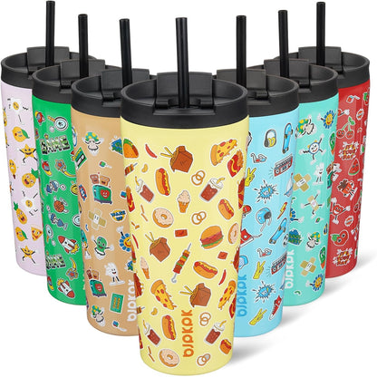 BJPKPK 22oz Insulated Tumbler With lid And Straw Stainless Steel Tumblers Travel Coffee Mug Reusable Thermal Cup,Sky