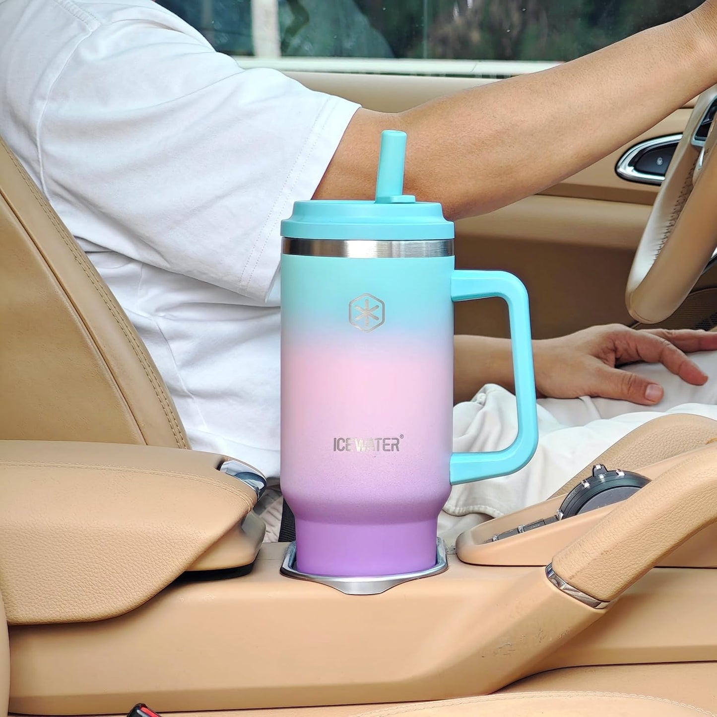 ICEWATER 40 oz Tumbler with 2 Lids (Flip & Standard Straw),100% Leak Proof Insulated Tumbler with Handle, Cup Holder Friendly, Stainless Steel Water Bottle, Gifts for Women & Men (Violet)