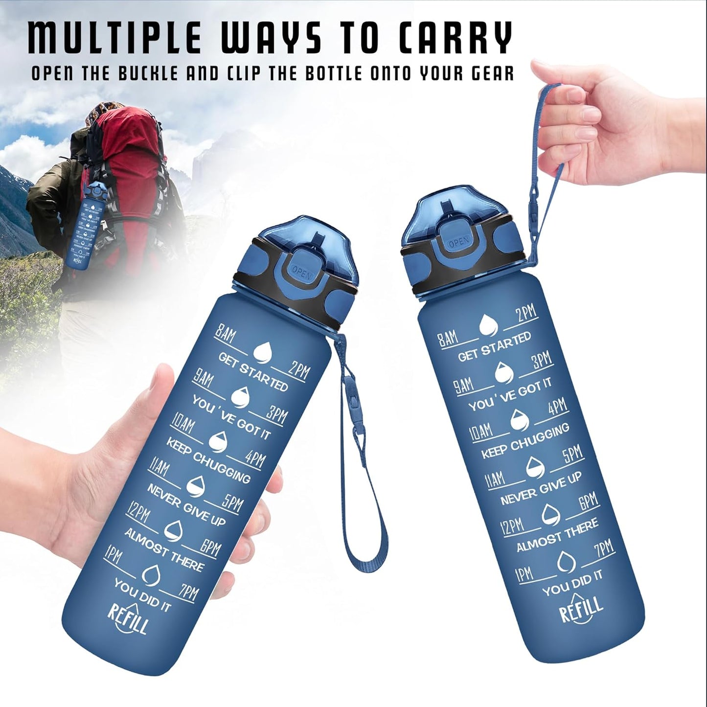 Enerbone 32 oz Drinking Water Bottle with Times to Drink and Straw, Motivational with Carrying Strap, Leakproof BPA & Toxic Free, Ensure You Drink Enough Water for Fitness Gym Outdoor