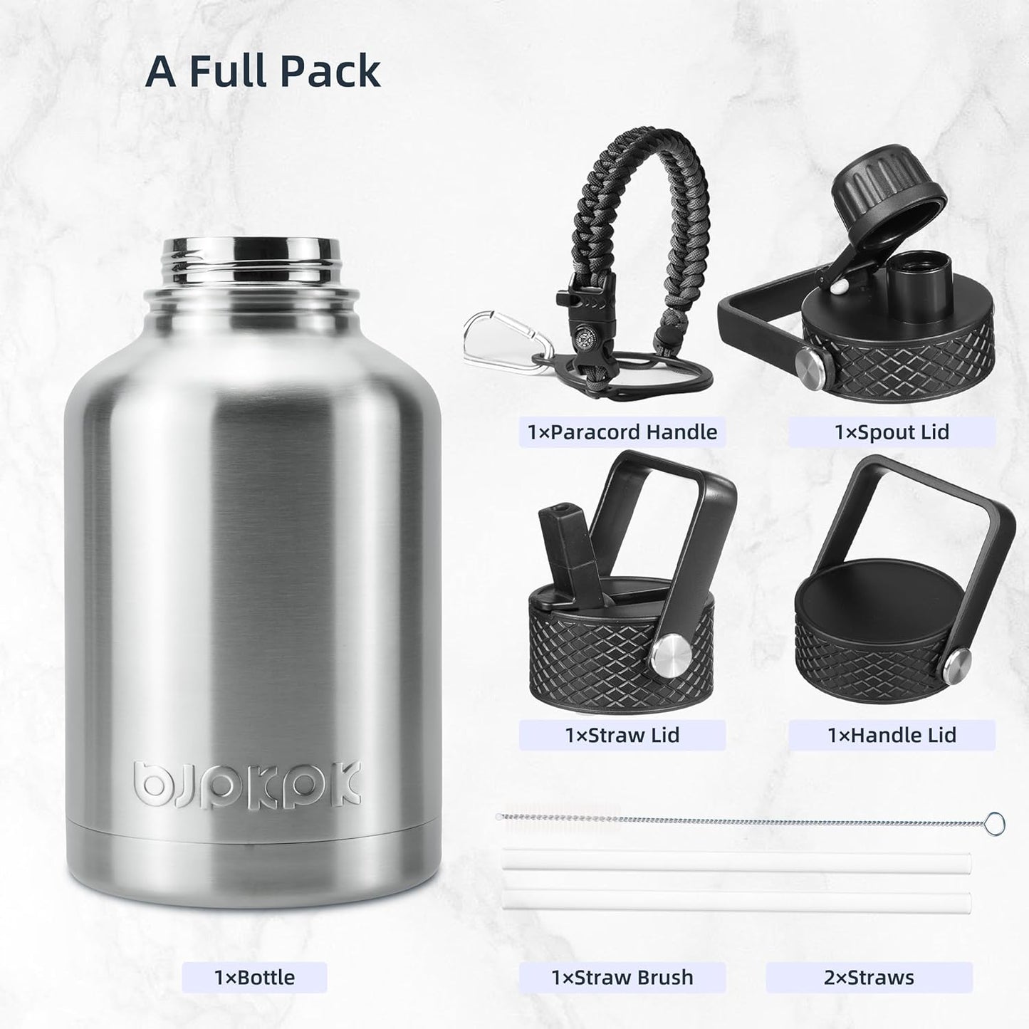 BJPKPK Insulated Water Bottles with Straw Lid, 40oz Stainless Steel Water Bottles with 3 Lids, BPA Free Leakproof Thermo, Tumblers, Cups for Sports, Gym- Midnight - Colors B
