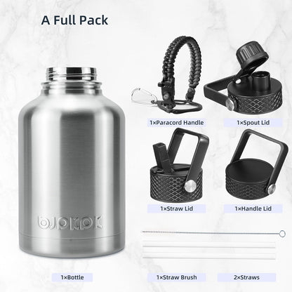 BJPKPK Insulated Water Bottles with Straw Lid, 40oz Stainless Steel Water Bottles with 3 Lids, BPA Free Leakproof Thermo, Tumblers, Cups for Sports, Gym- Midnight - Colors B