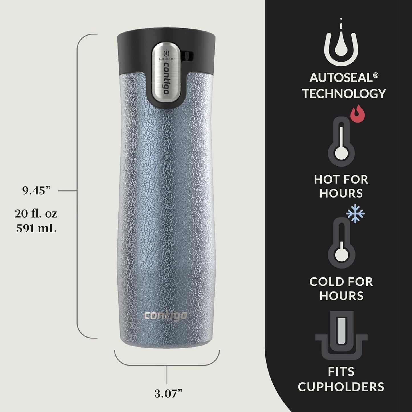 Contigo AUTOSEAL West Loop Vacuum-Insulated Stainless Steel Travel Mug with Easy-Clean Lid 12 oz Blueberry