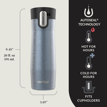 Contigo AUTOSEAL West Loop Vacuum-Insulated Stainless Steel Travel Mug with Easy-Clean Lid 12 oz Blueberry