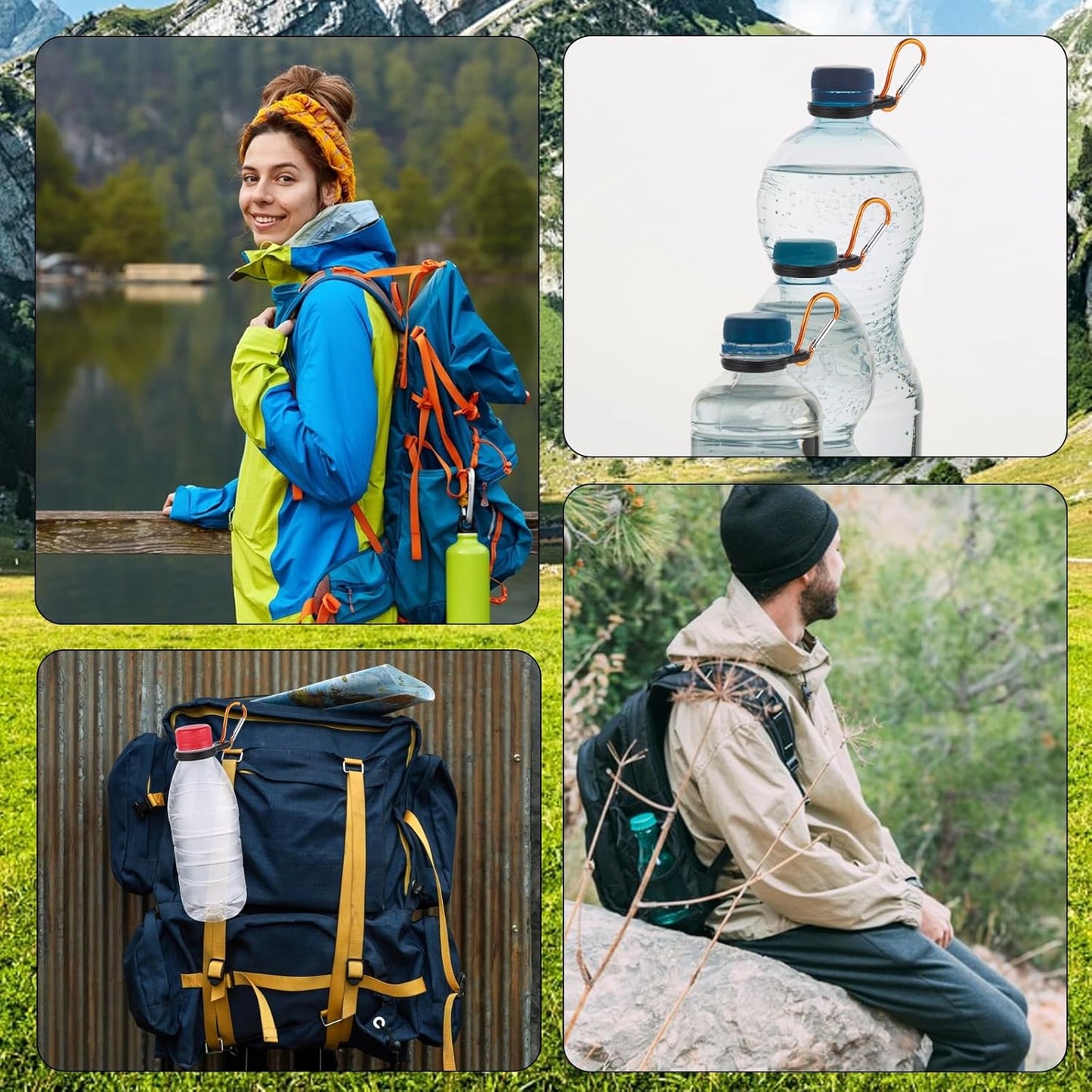 6 PCS Silicone Water Bottle Carrier, Silicone Water Bottle Buckle Holders with Carabiner Belt Clip and D-Ring Hook, Suitable for Hiking, Camping, Traveling, and Mountain Climbing