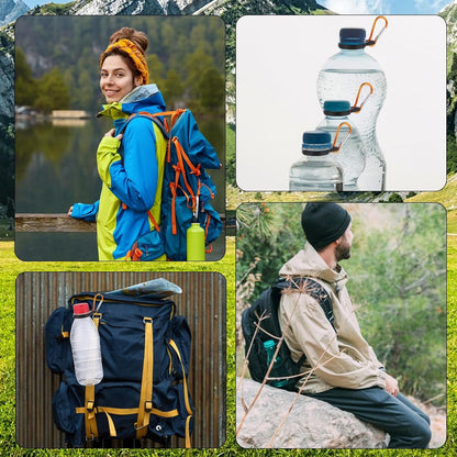 6 PCS Silicone Water Bottle Carrier, Silicone Water Bottle Buckle Holders with Carabiner Belt Clip and D-Ring Hook, Suitable for Hiking, Camping, Traveling, and Mountain Climbing