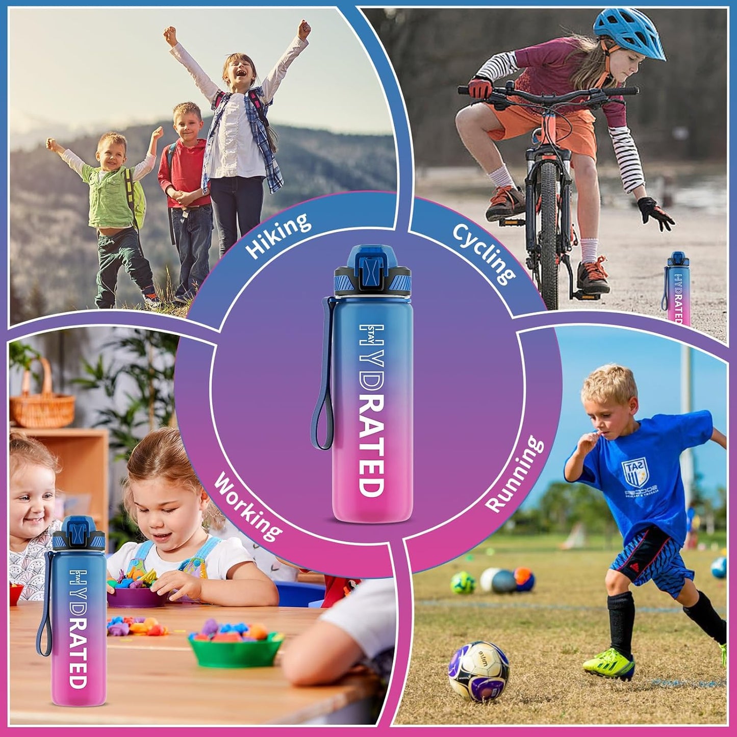 QLUR Water Bottle with Straw, 32oz Motivational Water Bottles with Time Marker to Drink, Tritan BPA Free, 1L Sports Water Bottle with Carry Strap LeakProof for Women Gym Fitness Outdoor (1 Pack)