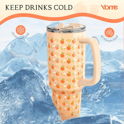 YOME 40oz Nurse Tumbler with Handle and Flip Straw | Stainless Steel Insulated Water Bottle | Keeps Drinks Cold | Dishwasher Safe | Cupholder Friendly | Gift Gym Travel Yoga