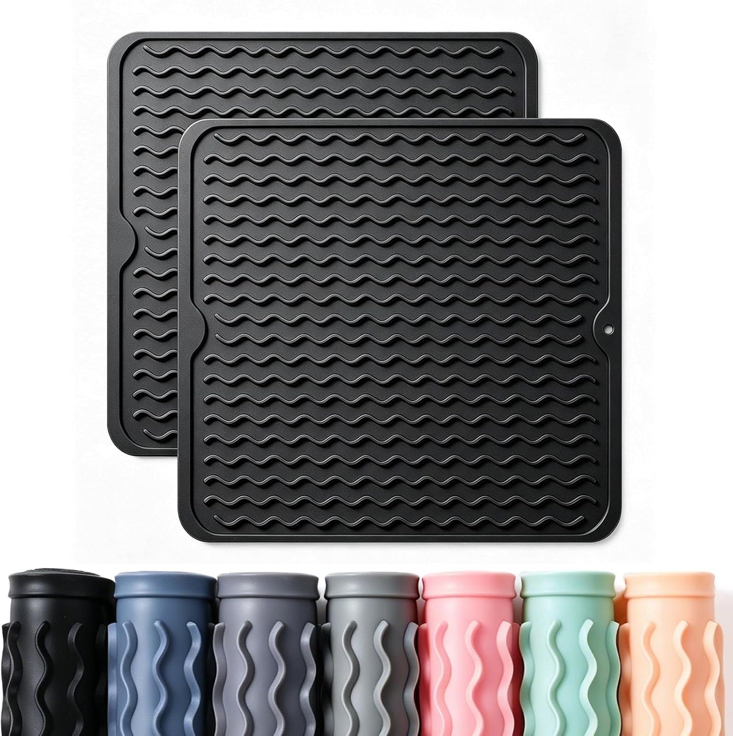 2 Pack Caketime Silicone Dish Drying Mat for Kitchen Counter Heat Resistant Under Sink Waterproof Coffee Bar Accessories Dining Rack Stone Utensil Holder Countertop Decor Must Haves 2026