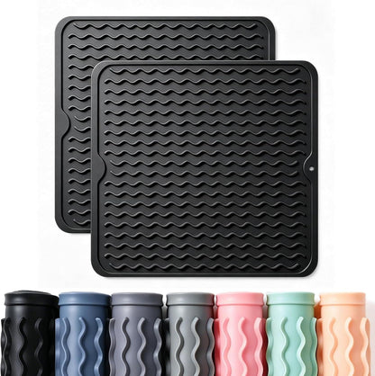 2 Pack Caketime Silicone Dish Drying Mat for Kitchen Counter Heat Resistant Under Sink Waterproof Coffee Bar Accessories Dining Rack Stone Utensil Holder Countertop Decor Must Haves 2026