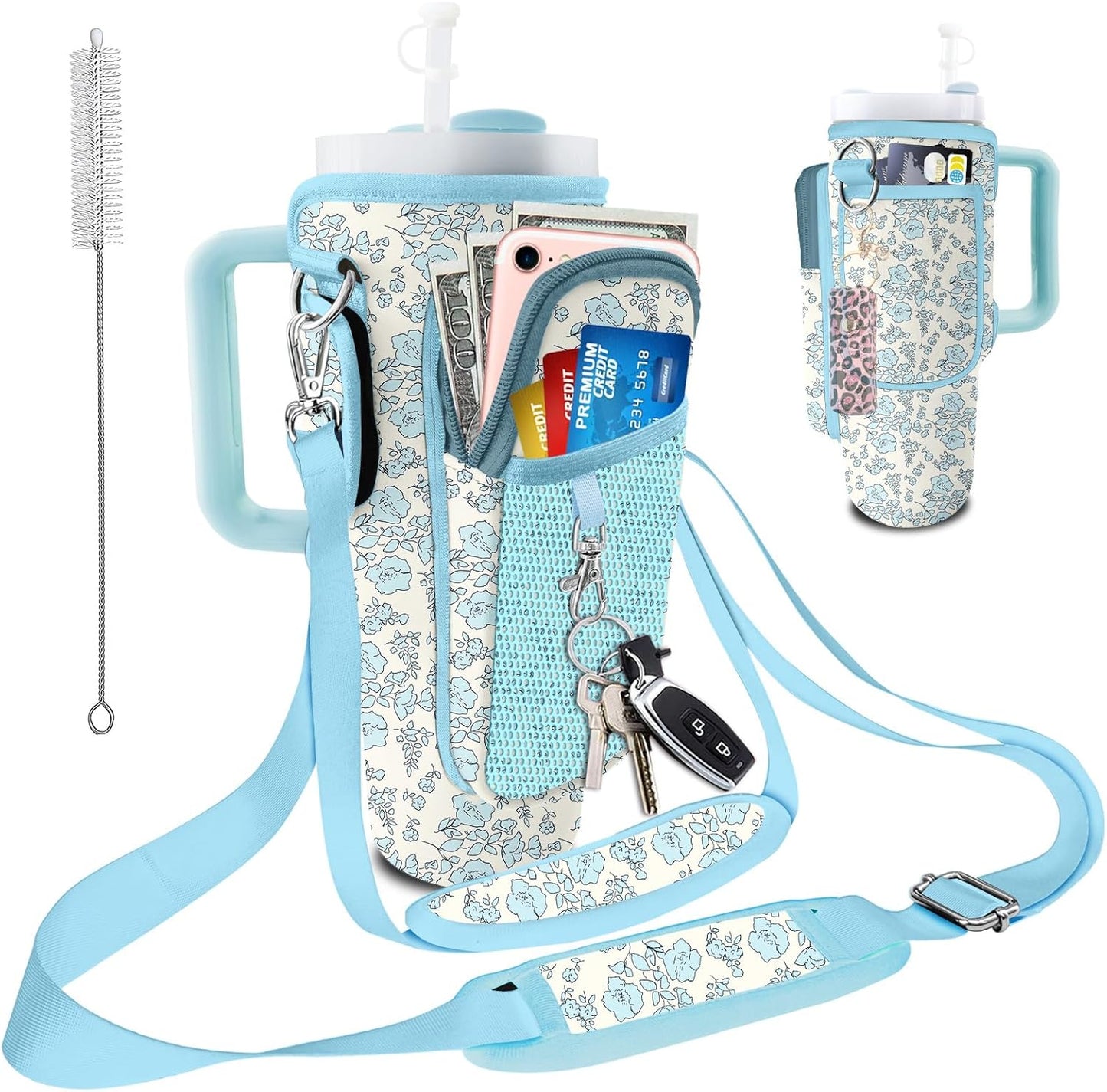 Stanley Carrier Bag for Stanley 40oz/30ozTumbler with Phone with 2 Adjustable Strap,3 Pockets Bottle Stanley Cup Carrier Bag & Case,Accessories for Hiking Travelling