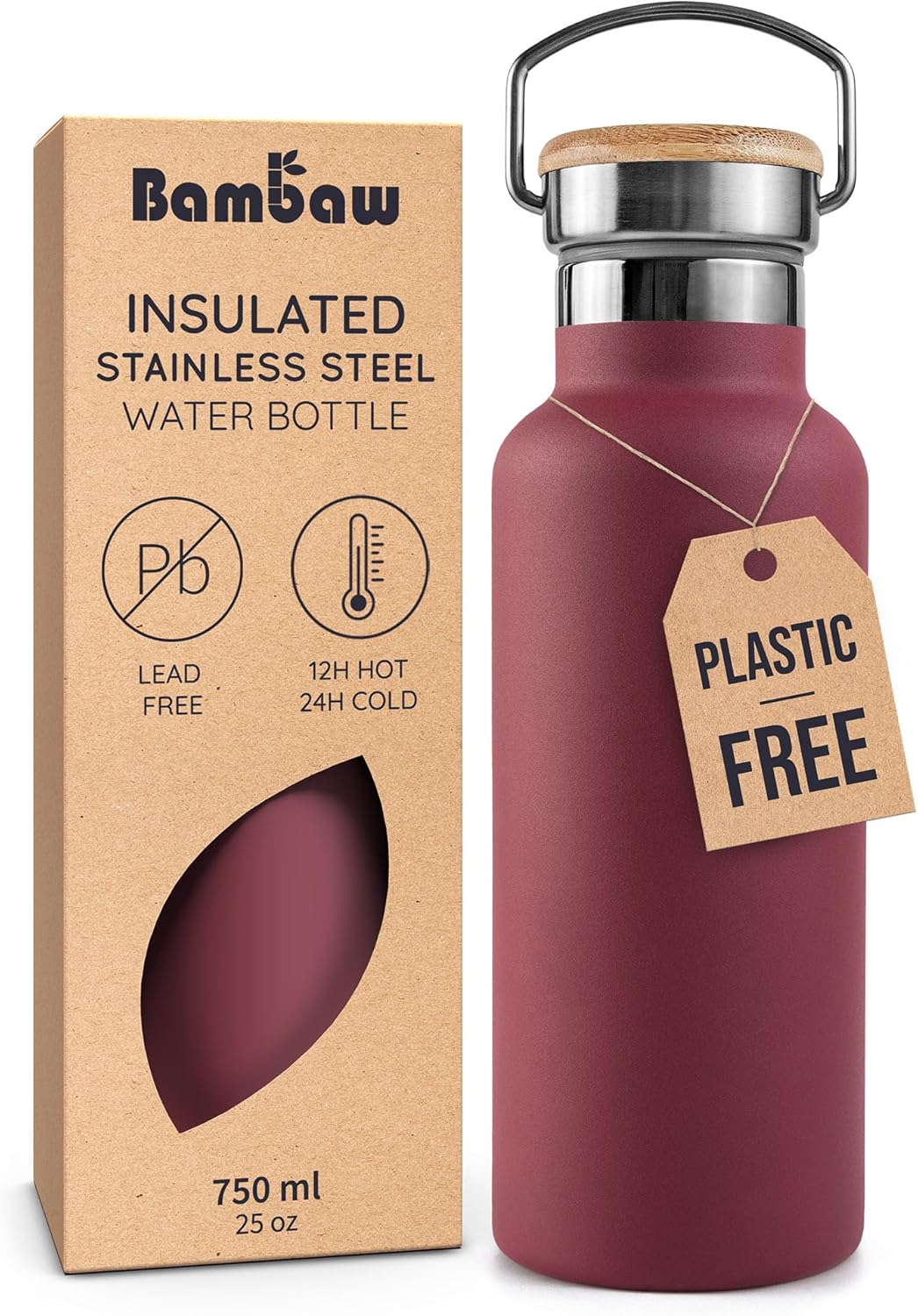 Bambaw 24 oz Stainless Steel Water Bottle, Insulated Metal Water Bottle Wide Mouth, Great for Hiking & Travel, With Handle Easy to Carry, Rust-Resistant & Durable (Aegean Blue)