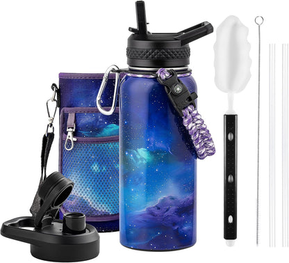 RAYMYLO One Gallon Water Bottle Insulated, Triple Walled Vacuum Stainless Steel (Cold for 48 Hrs), Leak Proof & Non-BPA, Large Water Flask Jug with Paracord Handle & Straw Spout Lids