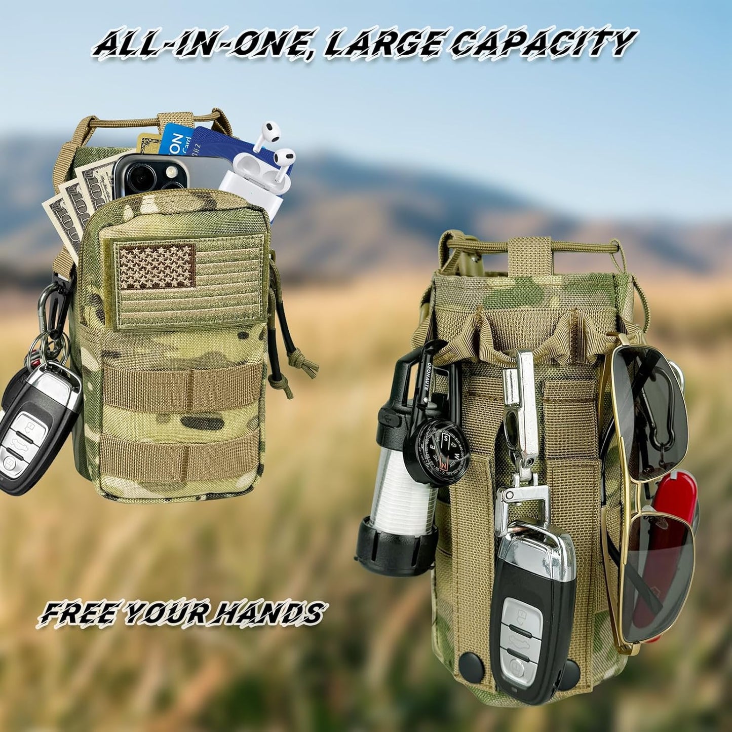 Water Bottle Holder with Strap - Tactical Insulated Water Bottle Sleeve with MOLLE System Water Bottle Cover Cross-Body Pouch for Walking Hiking Camping Gym 32oz&40oz