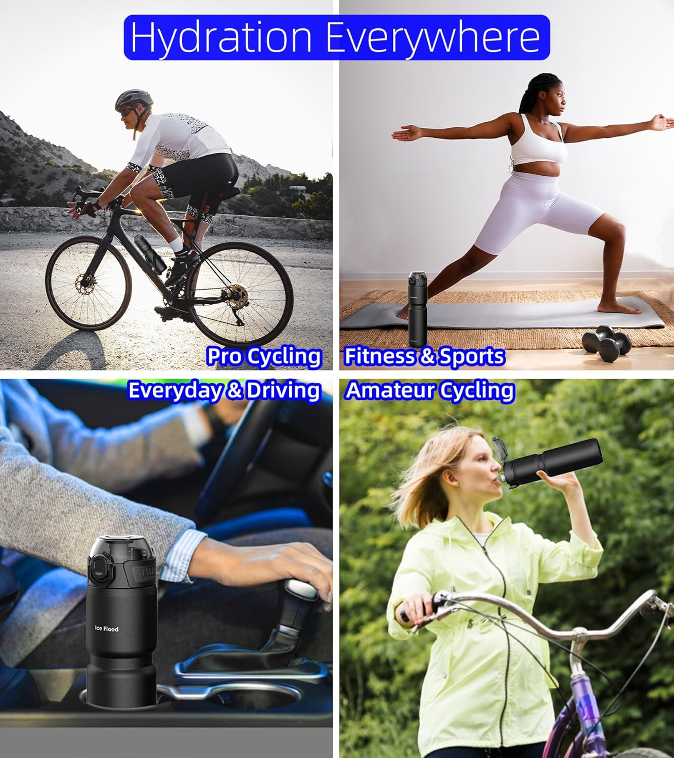 MYFOREST 24oz/700ml Insulated Bike Water Bottle, Odor-Free Surgical Steel Liner, Stronger Grip for Rough Trails, Quick-Open Chug/Straw 2-in-1, Dirt Cap (Glossy Steel)