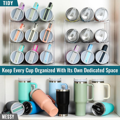 Design for Stanley 40 OZ & Large Bottles & Tumblers with Handle - Acrylic Water Bottle Organizer - Stackable Clear Wine Rack Cup Holder for Home Kitchen Pantry Shelf Countertop Cabinet, 4 Tier Hold 16