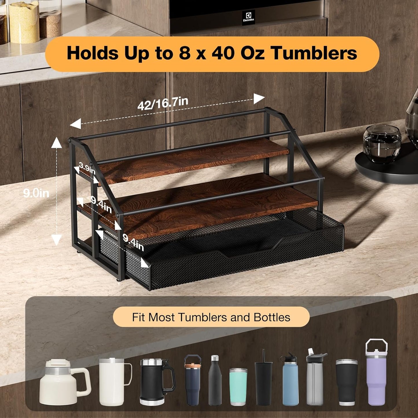 MOJOHAND Water Bottle Organizer for Full Stanley and Others' Large Tumbler Organization, Pantry Kitchen Organizers and Storage for Cup Accessories, Water Bottle Holder Wine Rack - 3 Tier Hold 12