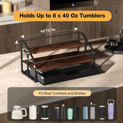 MOJOHAND Water Bottle Organizer for Full Stanley and Others' Large Tumbler Organization, Pantry Kitchen Organizers and Storage for Cup Accessories, Water Bottle Holder Wine Rack - 3 Tier Hold 12