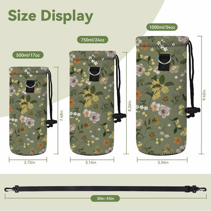 Neoprene 500ML/750ML/1000ML Water Bottle Bag Carrier, Portable Insulated Bottle Sling Holder Case Pouch with Adjustable Shoulder Strap for Men Women Walking Hiking Running