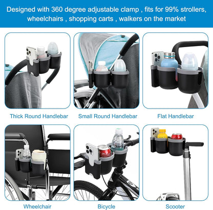 Accmor Stroller Cup Holder with Phone Holder, Bike Cup Holder, Universal Cup Holder for Uppababy Nuna Doona Strollers, 2-in-1 Cup Holder for Walker, Wheelchair, Scooter - Colors B