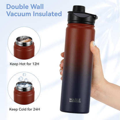 HASLE OUTFITTERS 32 oz Insulated Water Bottle Stainless Steel Double Walled Vacuum Sports Water Bottle with 2 Lids (Straw and Spout Lid) for Gym Camping Hiking(Black,1)