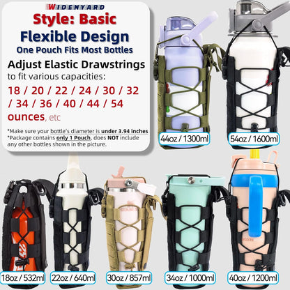 Molle Water Bottle Holder Pouch, 16-77 oz Adjustable Capacity Tactical Bottle Bag, Compatible with Backpack, Vest, Belt for Outdoor Activities