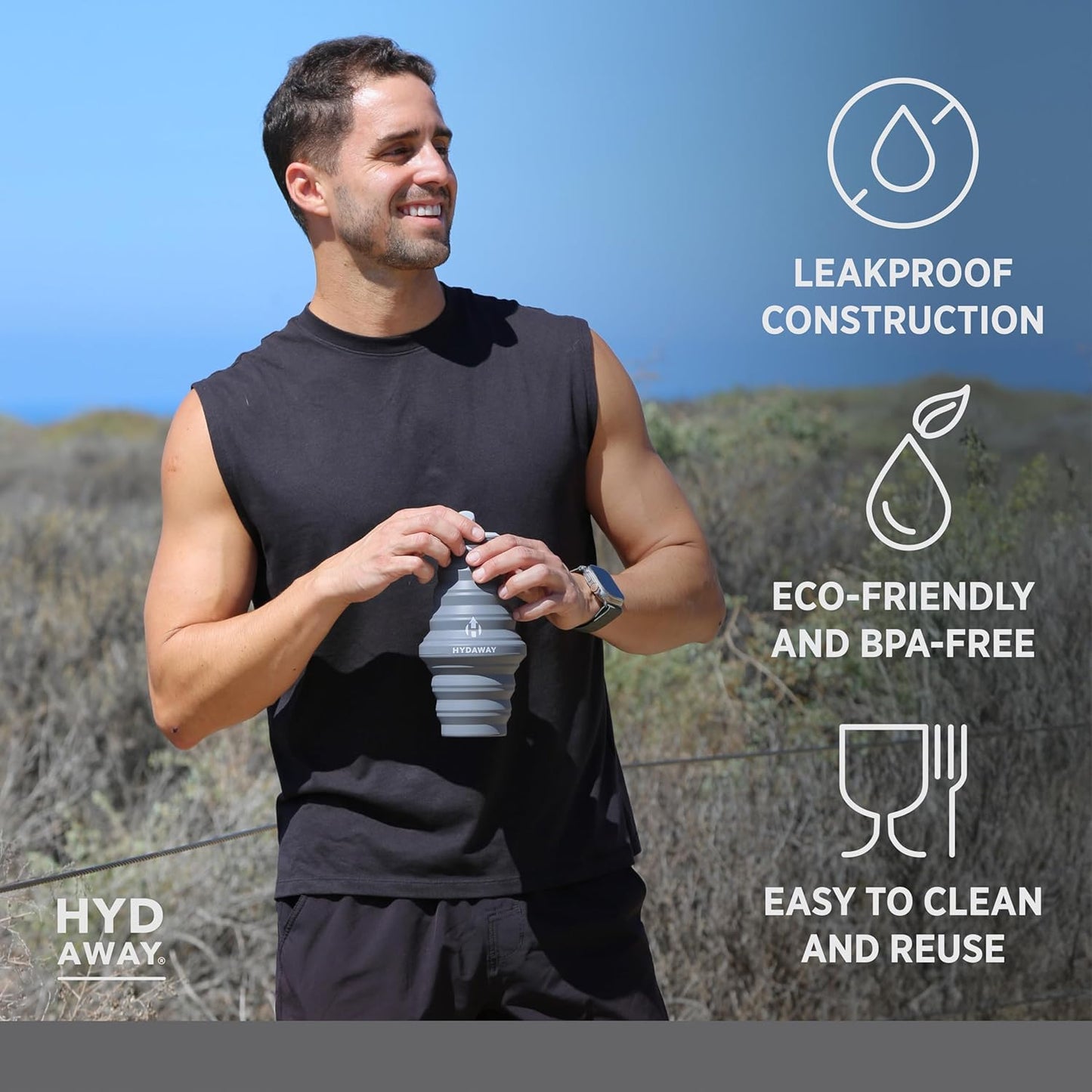 HYDAWAY 25oz Collapsible Travel Water Bottle - BPA-Free, Leakproof, Lightweight, Space-Saving - Perfect for Hiking, Travel, and All-Day Hydration