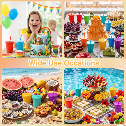Sieral 30 Pack Cups with Lids and Straws Kids Tumbler with Straw Reusable Water Bottle Iced Coffee Travel Mug Adults Plastic Cups for Parties 16 oz (Candy Colors)