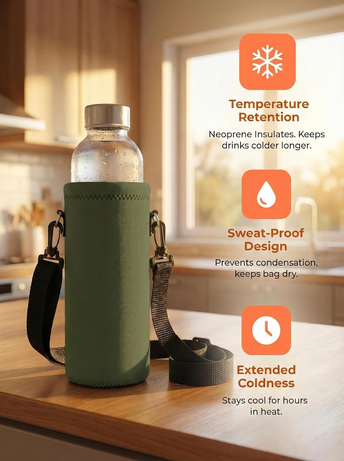 AUPET Water Bottle Sling Bag Carrier Crossbody Sleeve,Insulated Neoprene Bottle Case Holder Pouch Cover 500ML/17oz with Shoulder Strap for Walking Women Men