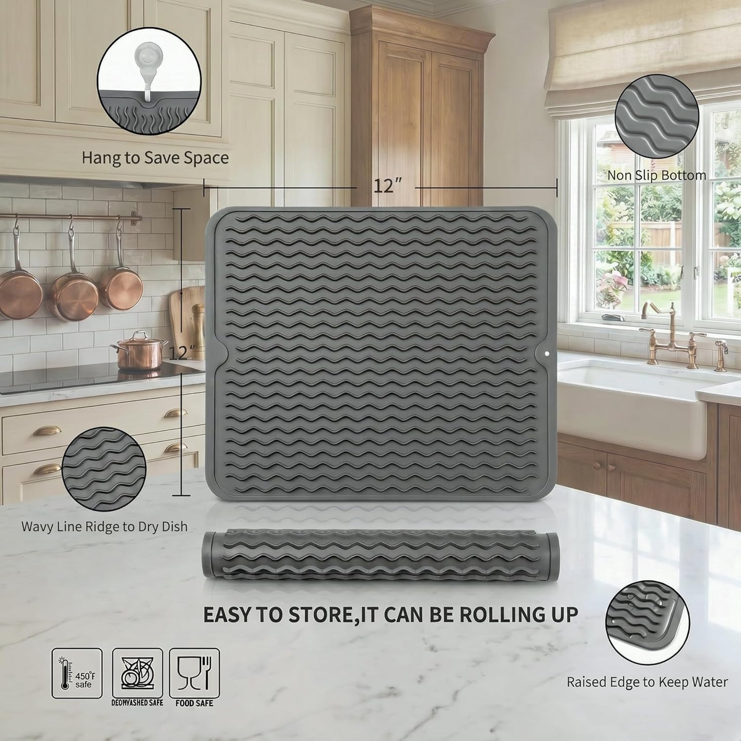 MicoYang Silicone Dish Drying Mat for Multiple Usage,Easy clean,Eco-friendly,Heat-resistant Silicone Mat for Kitchen Counter,Sink,Bar,Bottle,or Cup Green M 17 inches x 6 inches