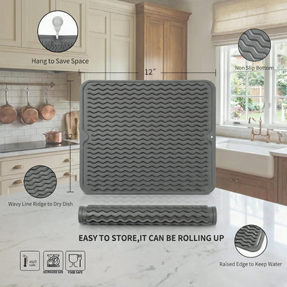 MicoYang Silicone Dish Drying Mat for Multiple Usage,Easy clean,Eco-friendly,Heat-resistant Silicone Mat for Kitchen Counter,Sink,Bar,Bottle,or Cup Green M 17 inches x 6 inches