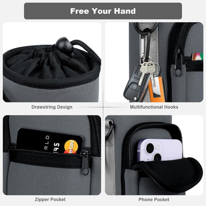 Water Bottle Holder with Strap, Water Bottle Carrier Bag with Phone Pocket, Shoulder Hand Strap Insulated Neoprene 32/40 oz Water Bottle Sleeve for Walking Hiking Camping Gym
