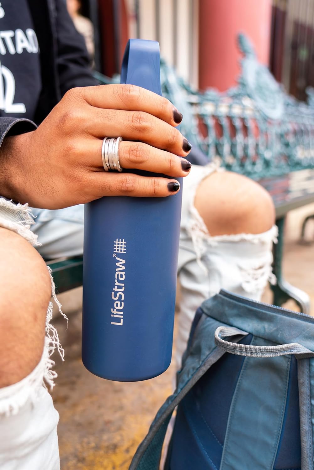 LifeStraw Go Series — Insulated Stainless Steel Water Filter Bottle for Travel and Everyday Use Removes Bacteria, Parasites and Microplastics, Improves Taste, 1L Aegan Sea