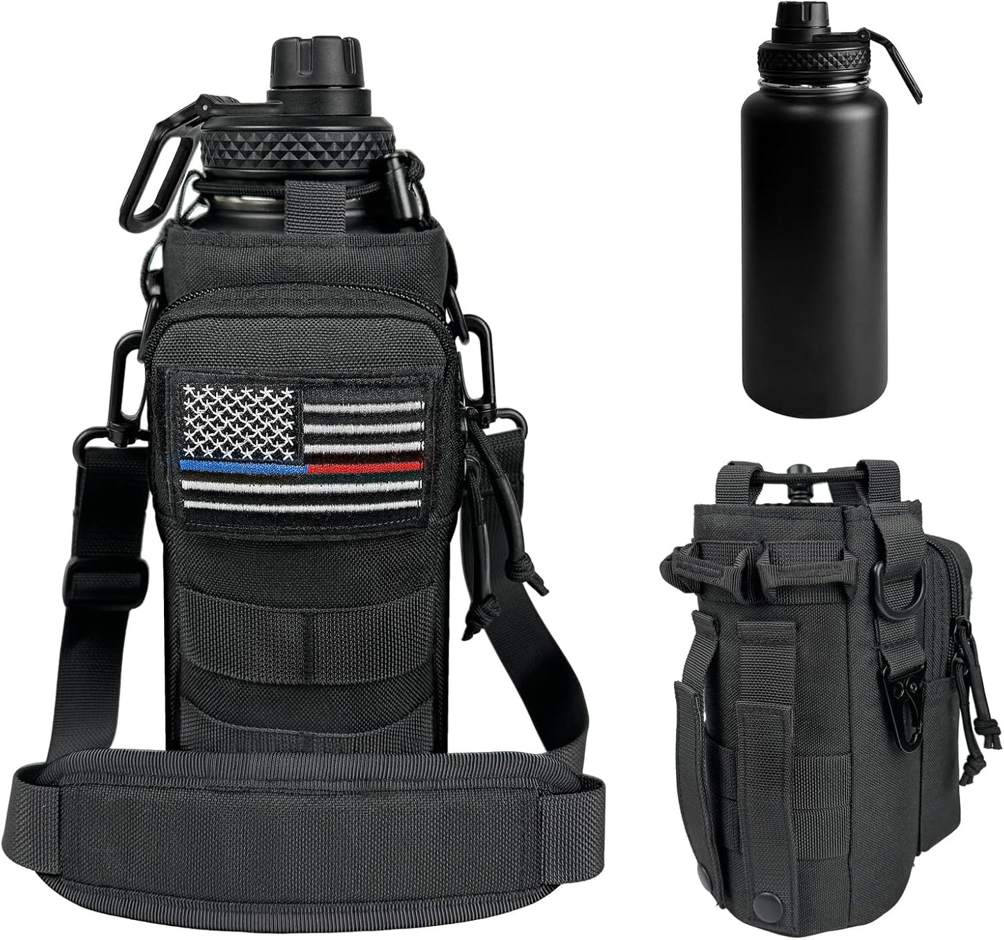 32 oz Insulated Water Bottle with Sleeve - Tactical Stainless Steel Gym Water Bottles for Men, Sports Water Bottle for Hiking Camping Outdoor with Camo Pouch