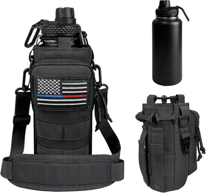 32 oz Insulated Water Bottle with Sleeve - Tactical Stainless Steel Gym Water Bottles for Men, Sports Water Bottle for Hiking Camping Outdoor with Camo Pouch