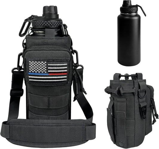32 oz Insulated Water Bottle with Sleeve - Tactical Stainless Steel Gym Water Bottles for Men, Sports Water Bottle for Hiking Camping Outdoor with Camo Pouch