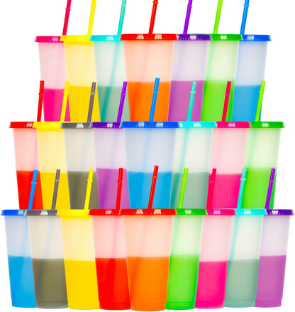 Color Changing Cups, 5 Pack 24oz Plastic Tumblers, Reusable Iced Coffee & Smoothie Cups with Lids and Straws for Parties and Travel