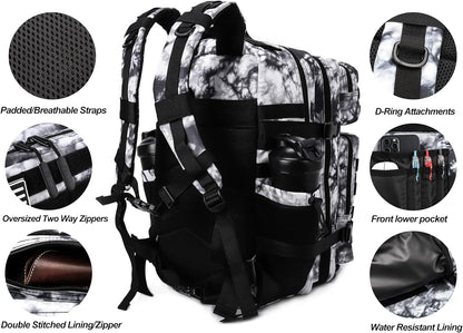 LHI Military Tactical Backpack for Men and Women 45L Army 3 Days Assault Pack Bag Large Rucksack with Molle System - Black - Colors B