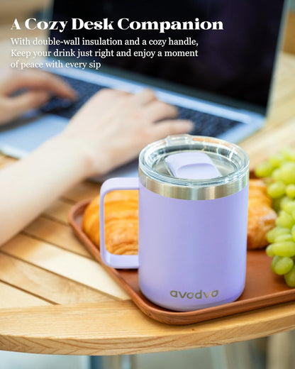 12oz Insulated Coffee Mug with Lid – Includes Two Lids, Stainless Steel Coffee Travel Mug with Handle, Double Wall Vacuum Insulated Camping Mug for Home, Office & Outdoor, Navy Blue