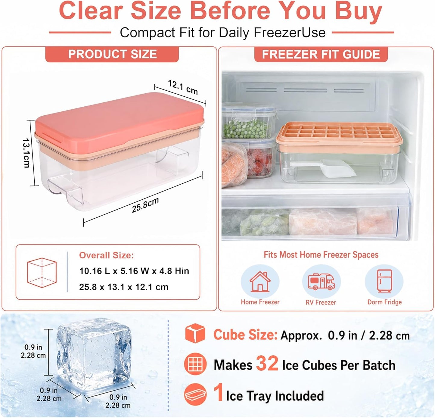 Ice Trays for Freezer with Lid & Bin, Ice Cube Tray Making 64 pcs Ice Cubes, Easy Press to Release Ice, Ice Tray with Storage Bin Chilling Cocktail Whiskey Coffee 2 Trays 1 Ice Bucket & Scoop (Black)
