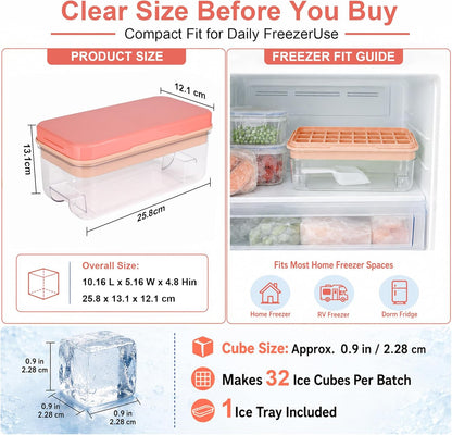 Ice Trays for Freezer with Lid & Bin, Ice Cube Tray Making 64 pcs Ice Cubes, Easy Press to Release Ice, Ice Tray with Storage Bin Chilling Cocktail Whiskey Coffee 2 Trays 1 Ice Bucket & Scoop (Black)