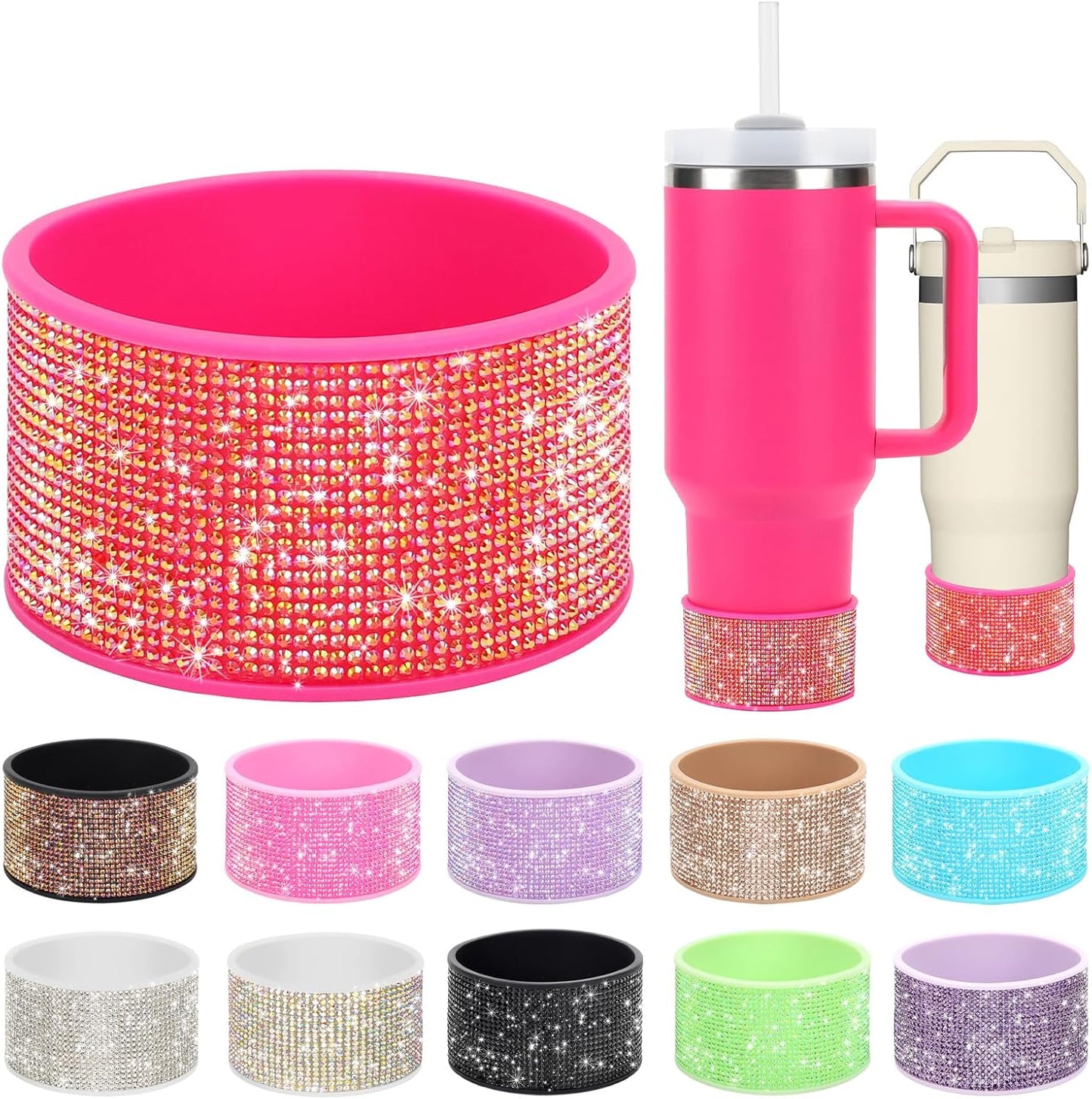 Rhinestone Silicone Boot for 40oz 30oz Stanley Quencher, Anti-Slip Silicone Protector for Qunercher Pro Tour Flip 40oz 30oz, Cup Accessories for 2.75-2.95 inch Trapezoidal Cylinder Base