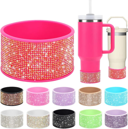 Rhinestone Silicone Boot for 40oz 30oz Stanley Quencher, Anti-Slip Silicone Protector for Qunercher Pro Tour Flip 40oz 30oz, Cup Accessories for 2.75-2.95 inch Trapezoidal Cylinder Base