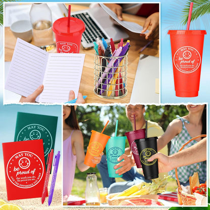 Feifeiya 72 Pcs/ 24 Set Bible Verse Gifts Bulk 24 oz Father's Day Christian Plastic Tumbler with Lids and Straws Inspirational Prayer Notepads Religious Pen Church Cups Gift for Christian Party Favors