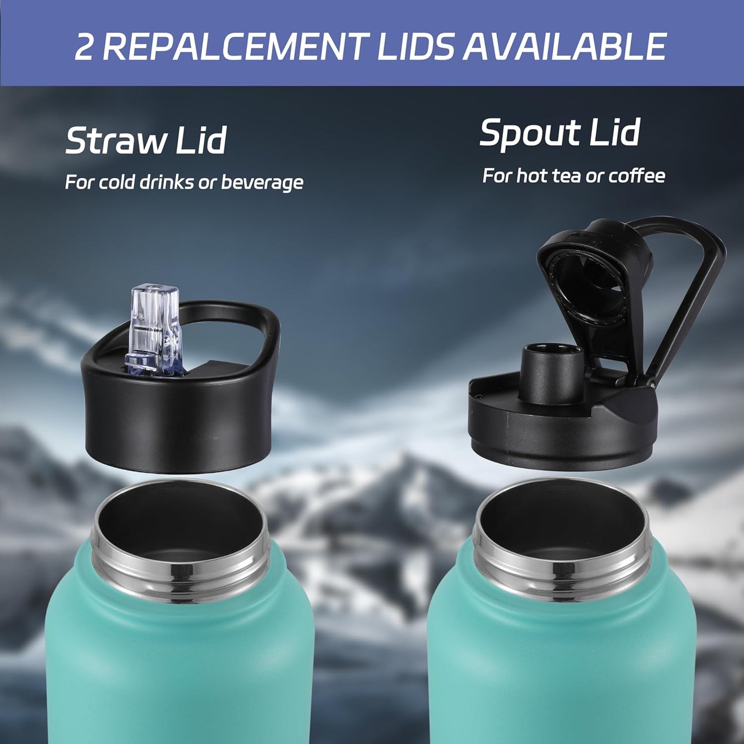 HASLE OUTFITTERS 32 oz Insulated Water Bottle Stainless Steel Double Walled Vacuum Sports Water Bottle with 2 Lids (Straw and Spout Lid) for Gym Camping Hiking(Black,1)