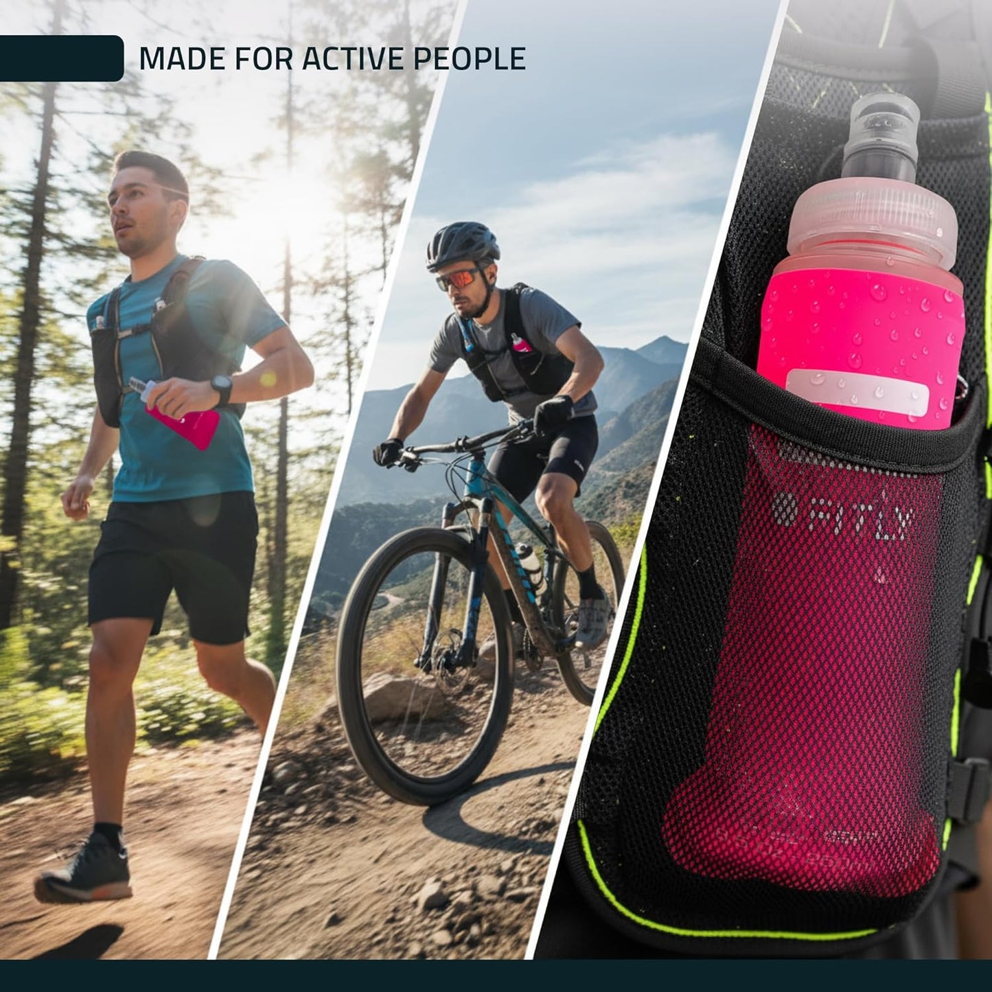 FITLY Soft Flask - Shrink As You Drink Soft Water Bottle for Hydration Pack - Folding Water Bottle Ideal for Running, Hiking, Cycling, Climbing & Rigorous Activity