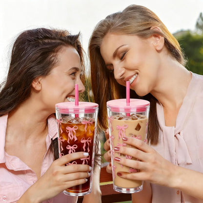24oz Tumbler with Lid and Straw, Leak Proof and Double Wall Insulated Reusable Plastic Cups,Travel Reusable Iced Coffee Cup (1, Pink)