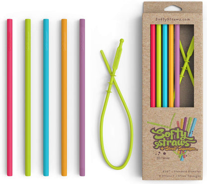 Silicone Straws - Slender Size BPA Free Non-Rubber Silicon Reusable Drinking Straws for Stainless Steel 20 oz Yeti Tumbler - Flexible, Chewy, Bendy & Safe for Kids/Toddlers